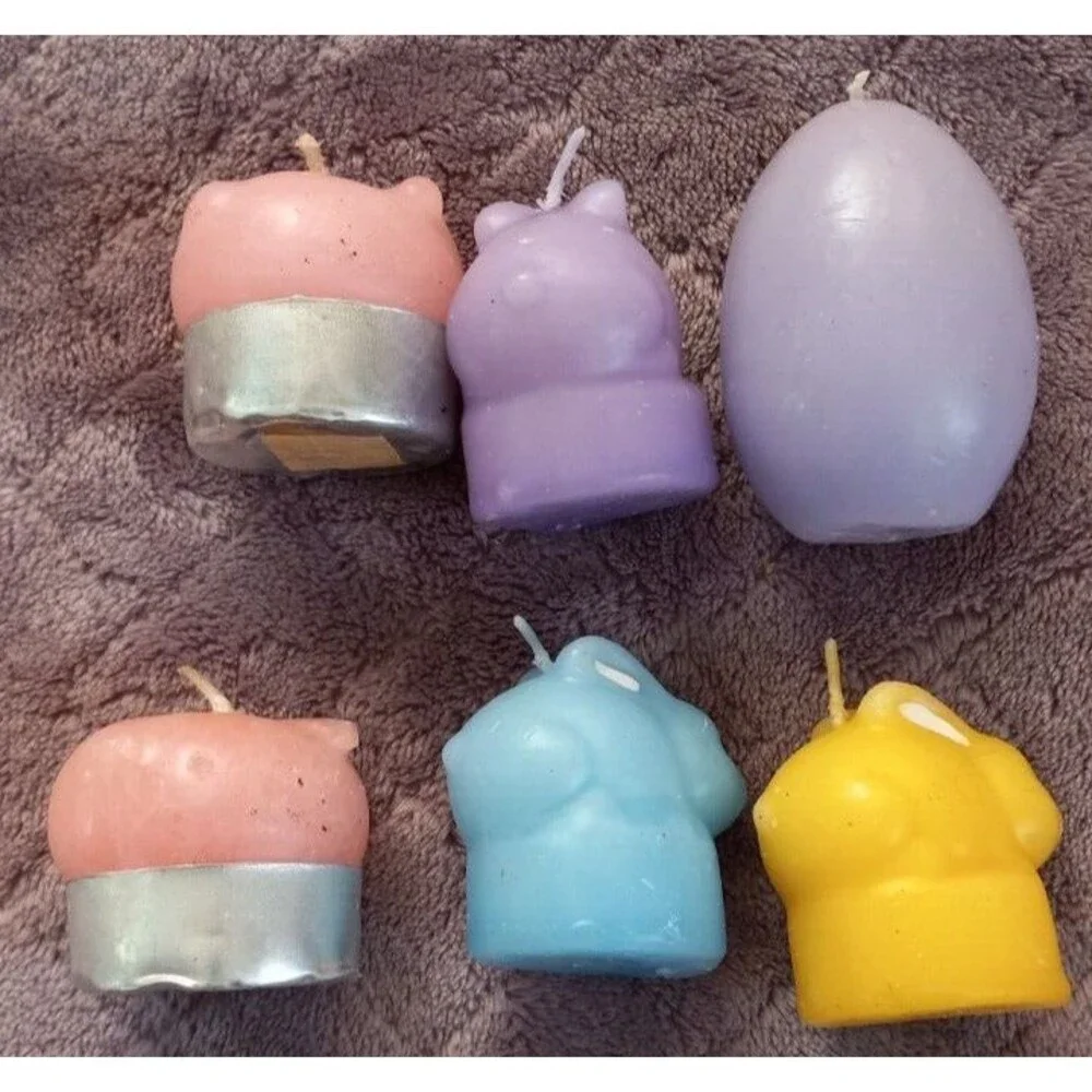 Lot Of 6 Easter Bunny Rabbit Pig Egg Pastel Pink Blue Purple Yellow Candles